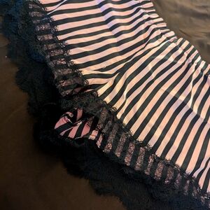 Striped Lace Trim Sleep Shorts